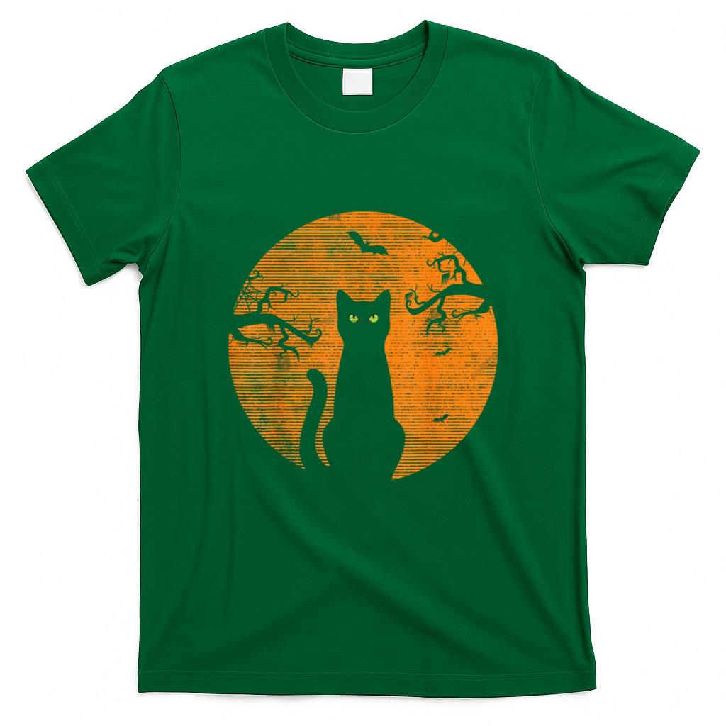 Halloween Shirt - Vintage Scary Christmas Cat Costume Retro Cat Moon Black Cat T-Shirt