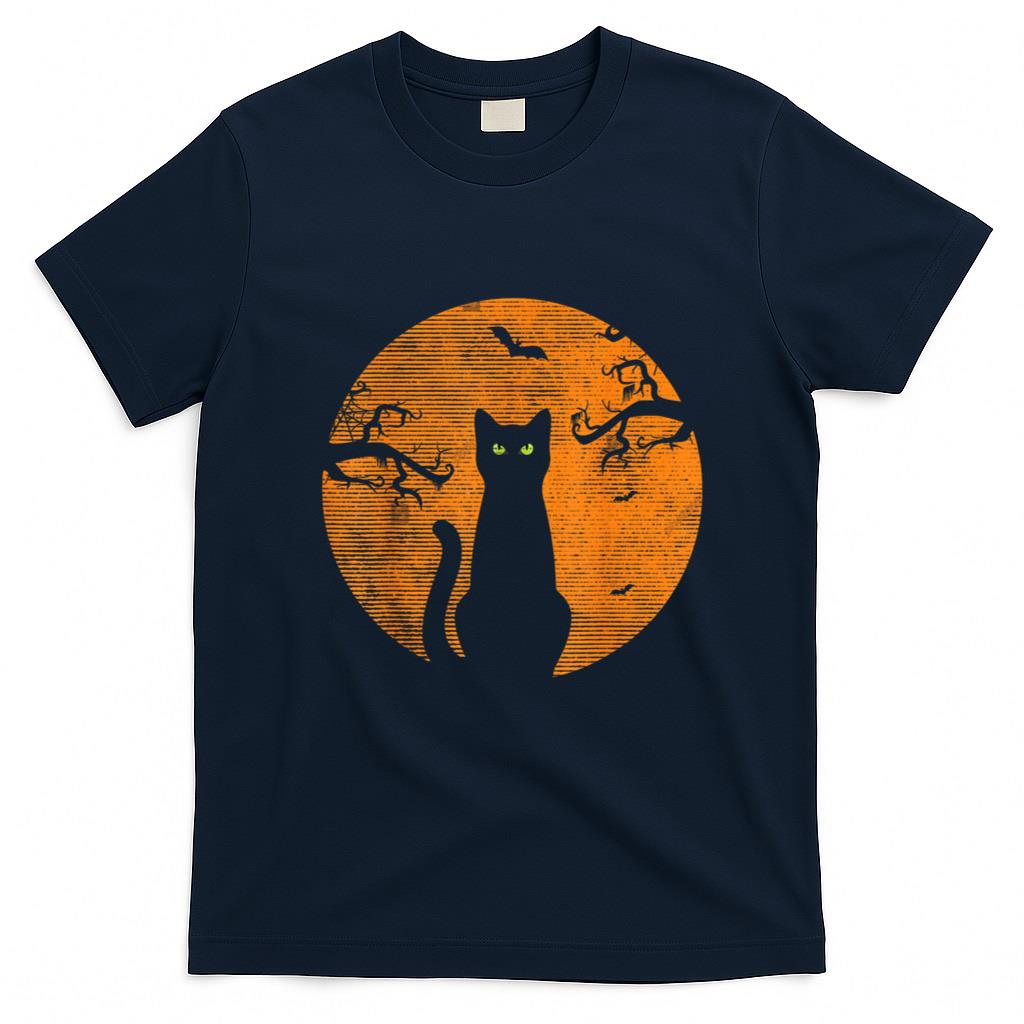 Halloween Shirt - Vintage Scary Christmas Cat Costume Retro Cat Moon Black Cat T-Shirt