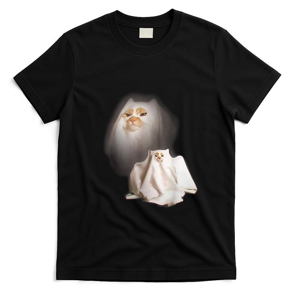 Funny Tees - Ghost Cat Meme Funny Halloween Men Women Kids T-Shirt