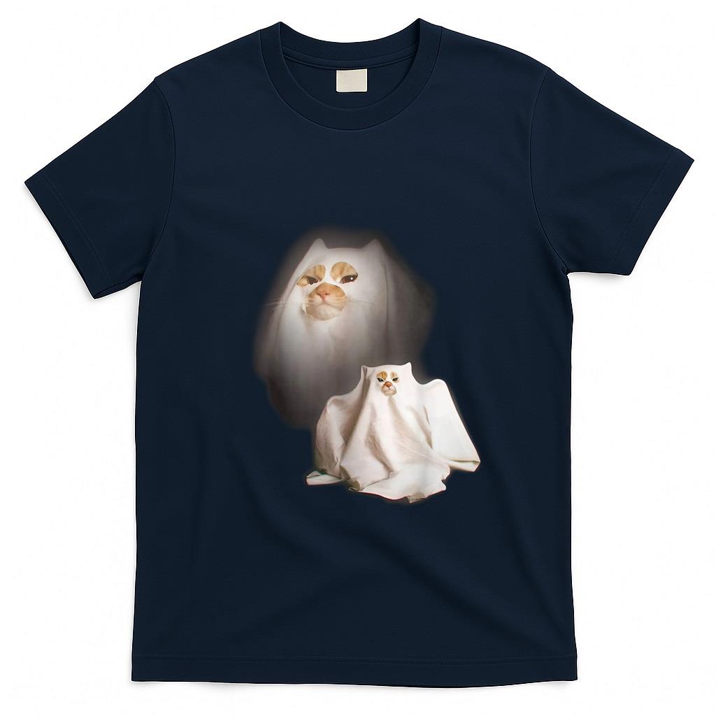 Funny Tees - Ghost Cat Meme Funny Halloween Men Women Kids T-Shirt