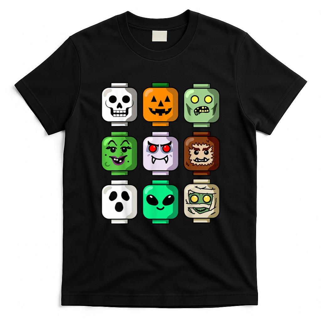 Halloween Shirt - Halloween Building Brick Head Pumpkin Ghost Zombie Boys T-Shirt