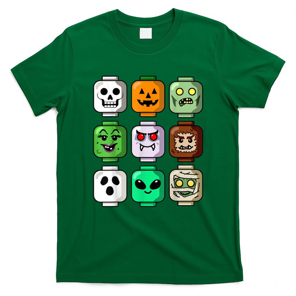 Halloween Shirt - Halloween Building Brick Head Pumpkin Ghost Zombie Boys T-Shirt
