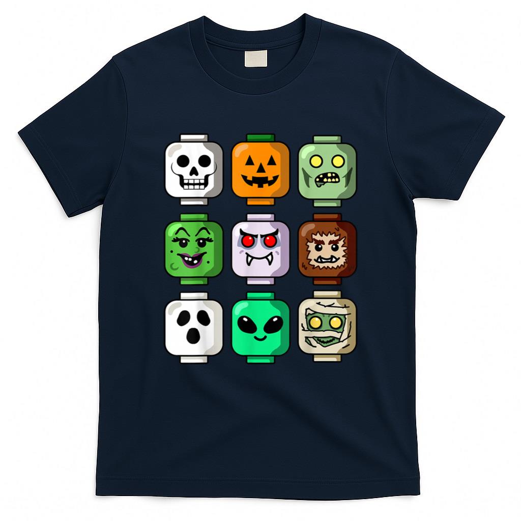 Halloween Shirt - Halloween Building Brick Head Pumpkin Ghost Zombie Boys T-Shirt