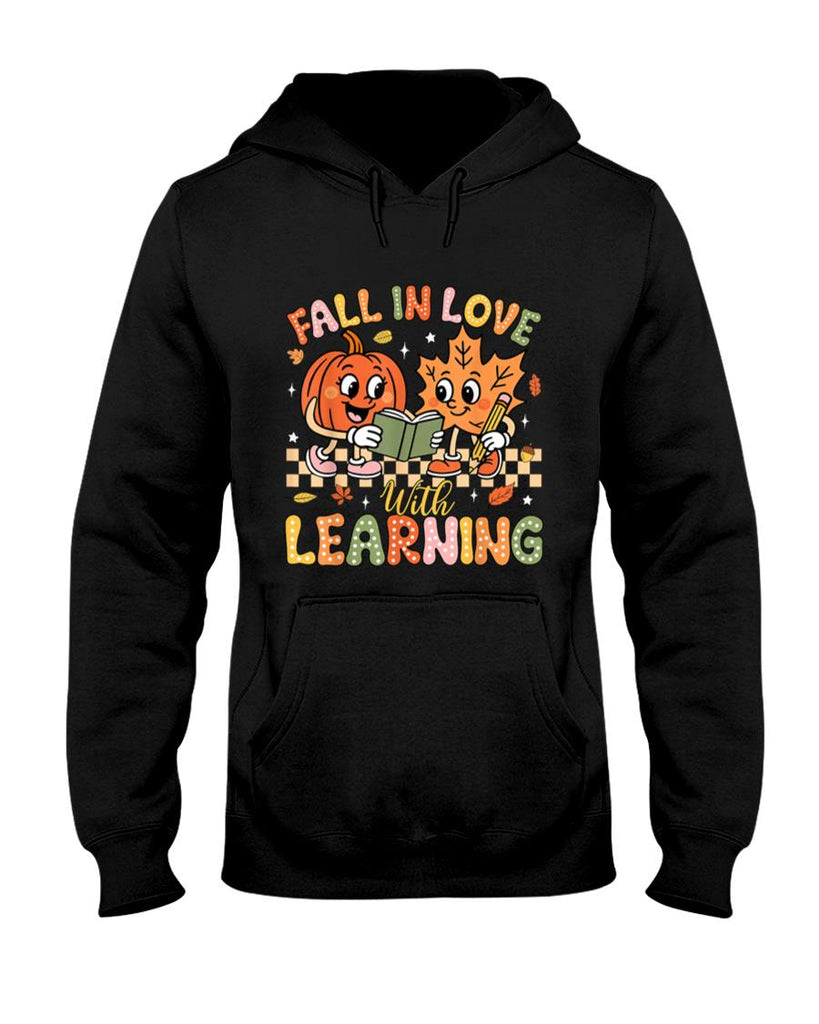 Retro Fall In Love With Learning Autumn Pumpkin Teacher Kids T-Shirt