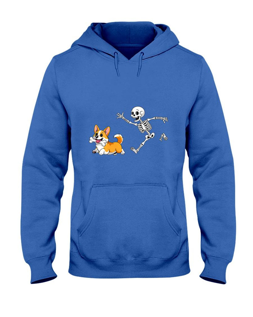 Pet Mom Halloween Shirt - Womens Funny Skeleton Chasing Corgi Halloween Dog Mom Pet Lover V-Neck T-Shirt