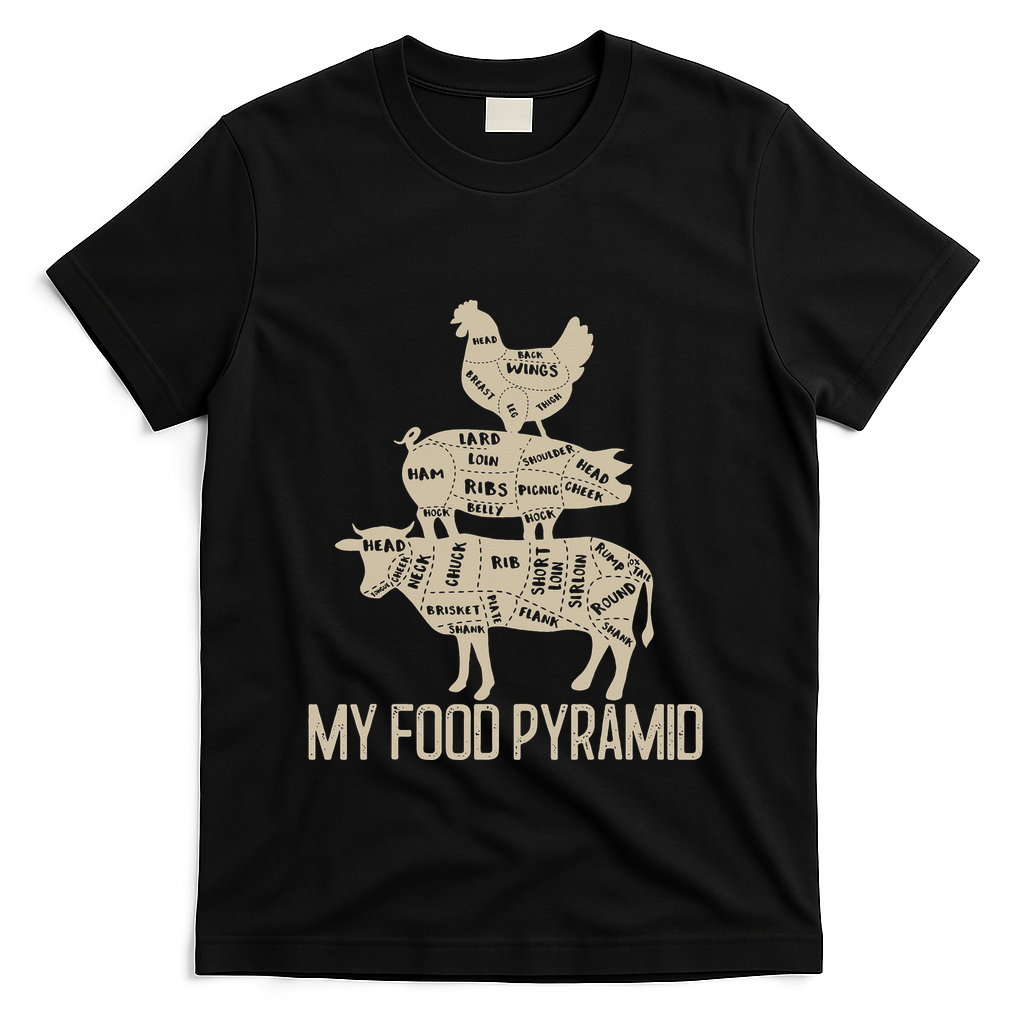 My Food Pyramid Funny Bbq Cow Pig Chicken T-Shirt