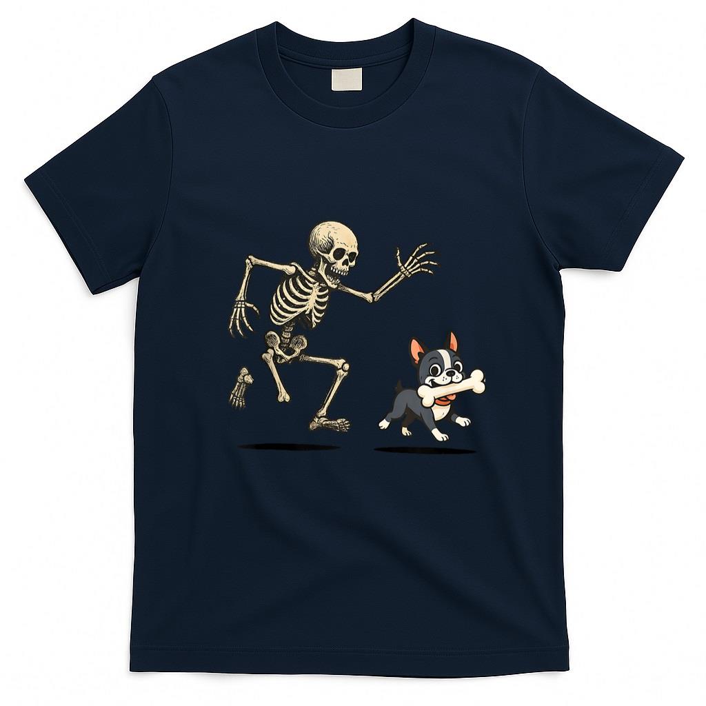 Pet Mom Halloween Shirt - Skeleton Chasing Dog Boston Terrier Halloween Mom Pet Lover Tank Top