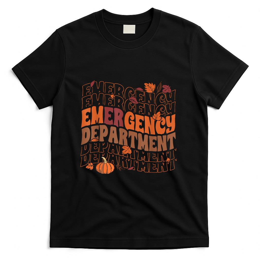 Retro Groovy Emergency Department Pumpkin Fall Thanksgiving T-Shirt