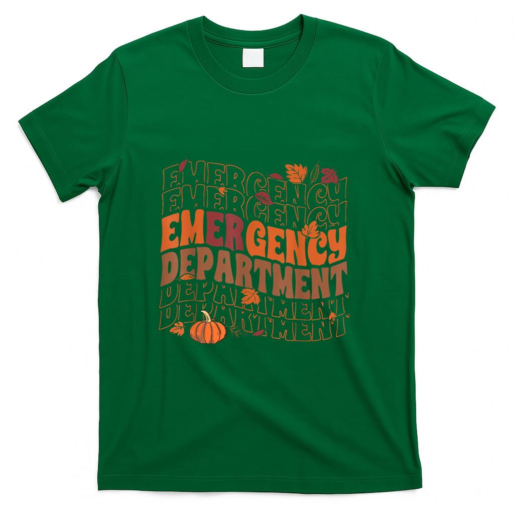 Retro Groovy Emergency Department Pumpkin Fall Thanksgiving T-Shirt