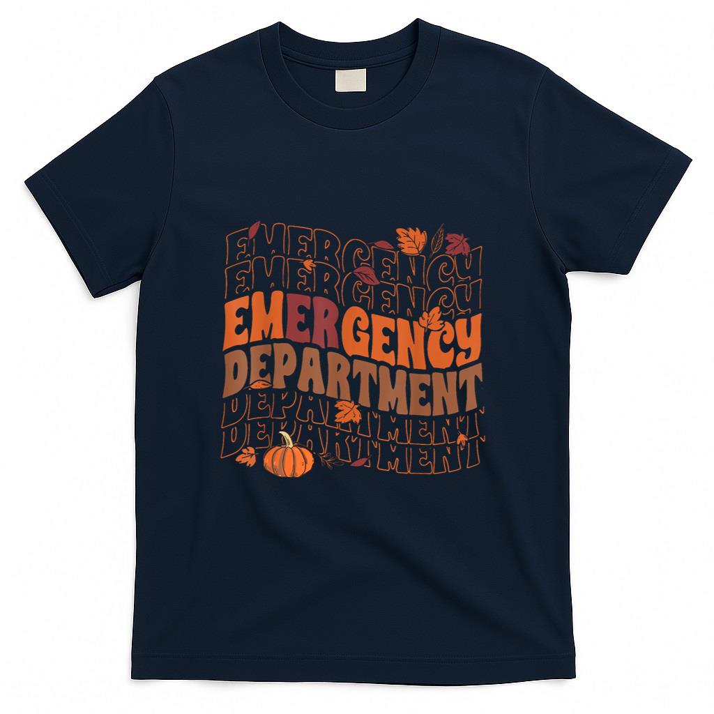 Retro Groovy Emergency Department Pumpkin Fall Thanksgiving T-Shirt