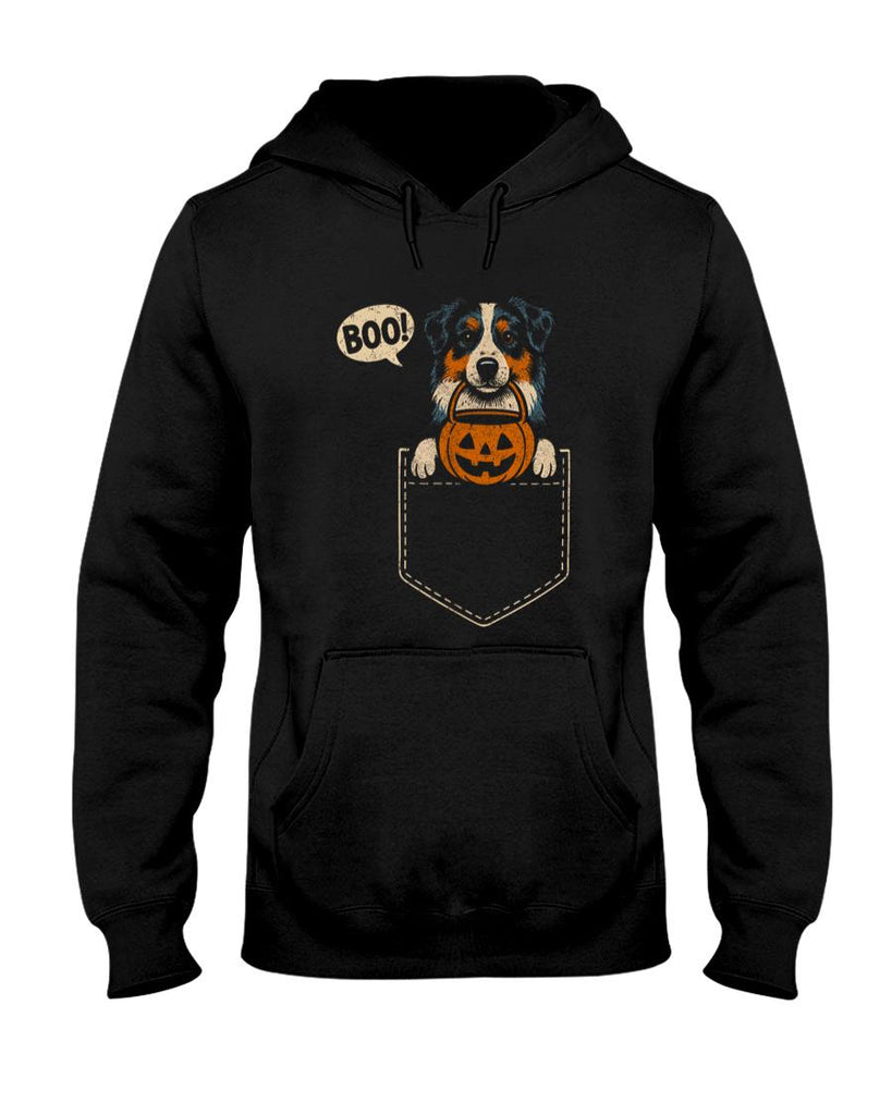 Pet Mom Halloween Shirt - Funny Australian Shepherd Halloween Aussie Dog Pocket Boo T-Shirt