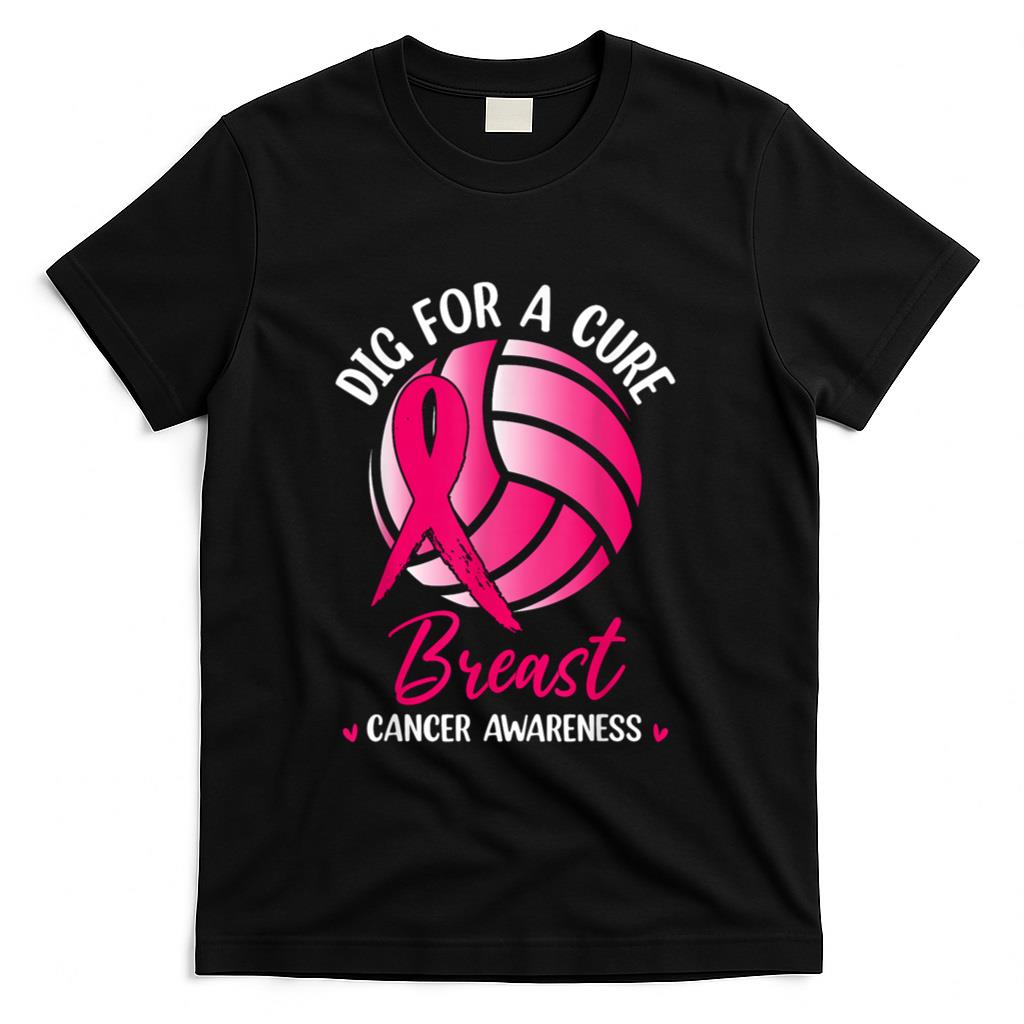 Dig For Cure Ribbon Volleyball Breast Cancer Awareness Pink T-Shirt
