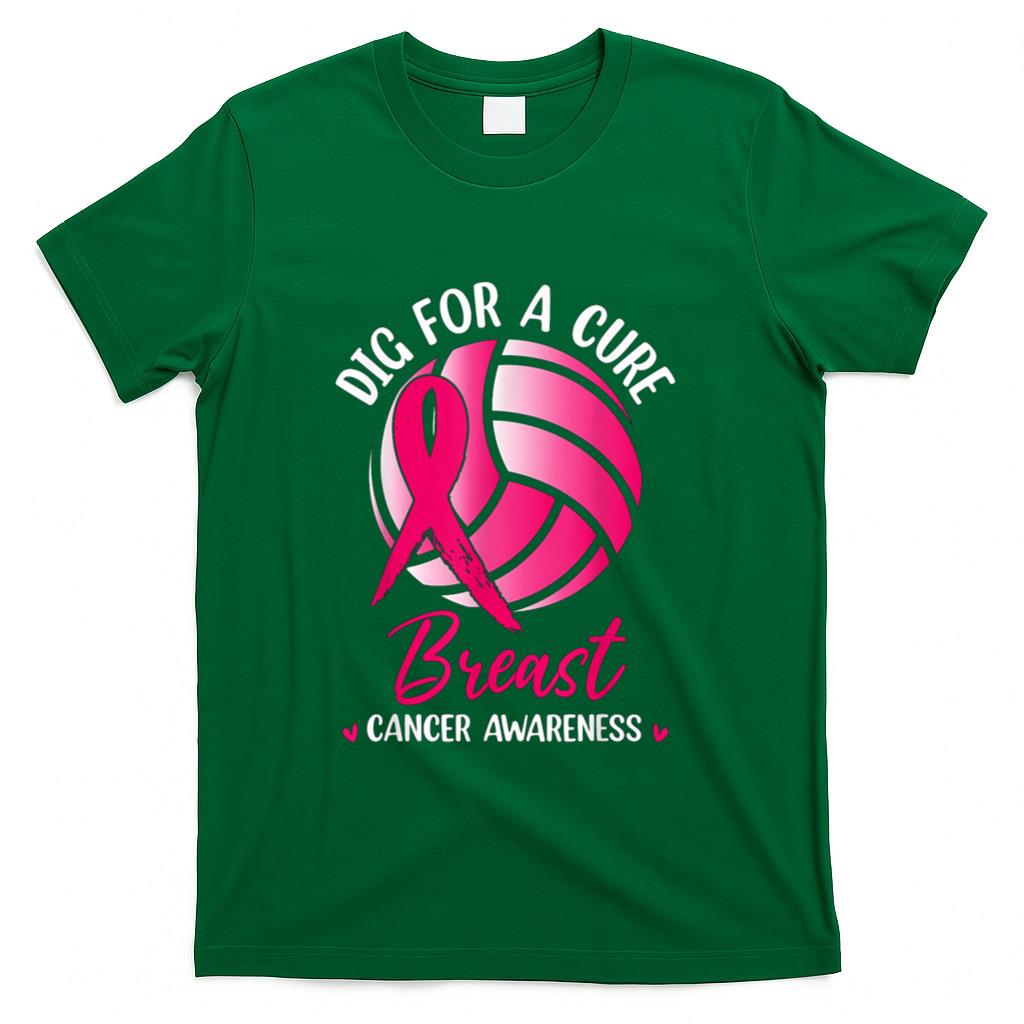 Dig For Cure Ribbon Volleyball Breast Cancer Awareness Pink T-Shirt