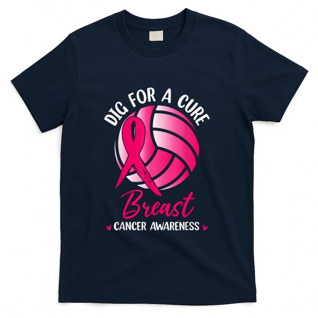 Dig For Cure Ribbon Volleyball Breast Cancer Awareness Pink T-Shirt