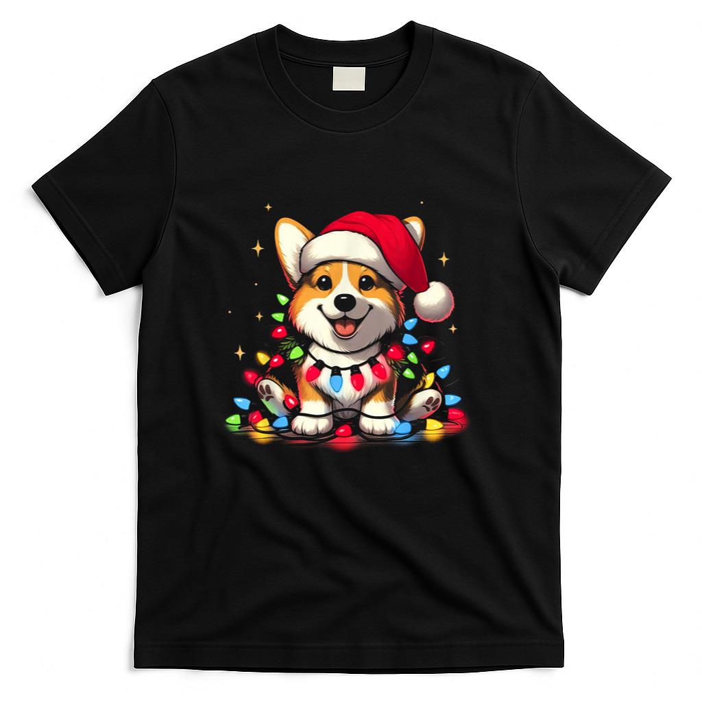 Corgi Santa Christmas Tree Lights Boys Men Corgmas Dog T-Shirt