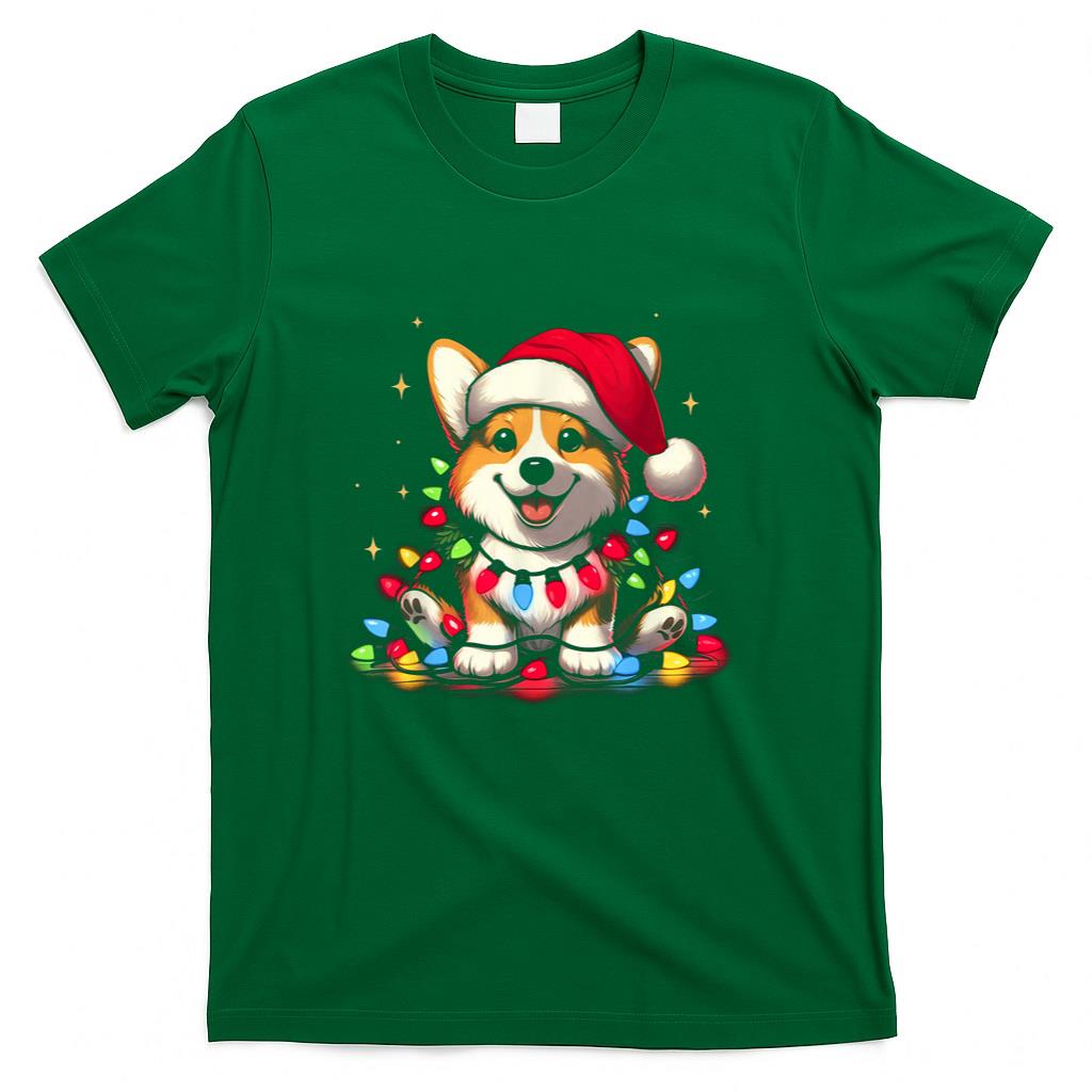 Corgi Santa Christmas Tree Lights Boys Men Corgmas Dog T-Shirt