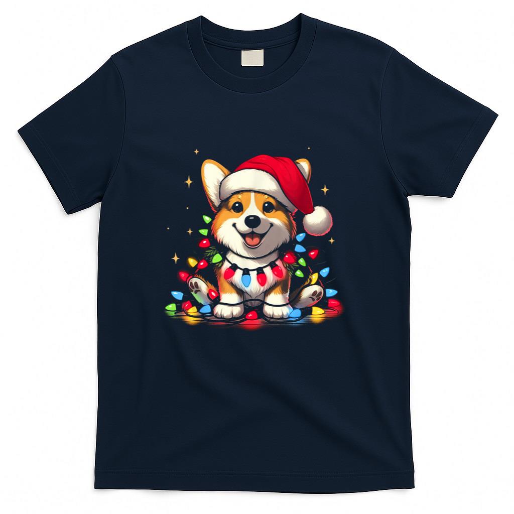Corgi Santa Christmas Tree Lights Boys Men Corgmas Dog T-Shirt