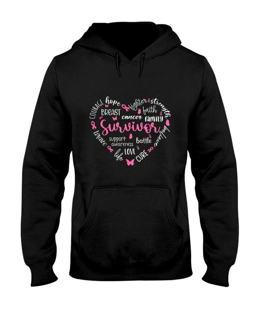 Pink Ribbon Heart Breast Cancer Awareness Survivor Warrior T-Shirt