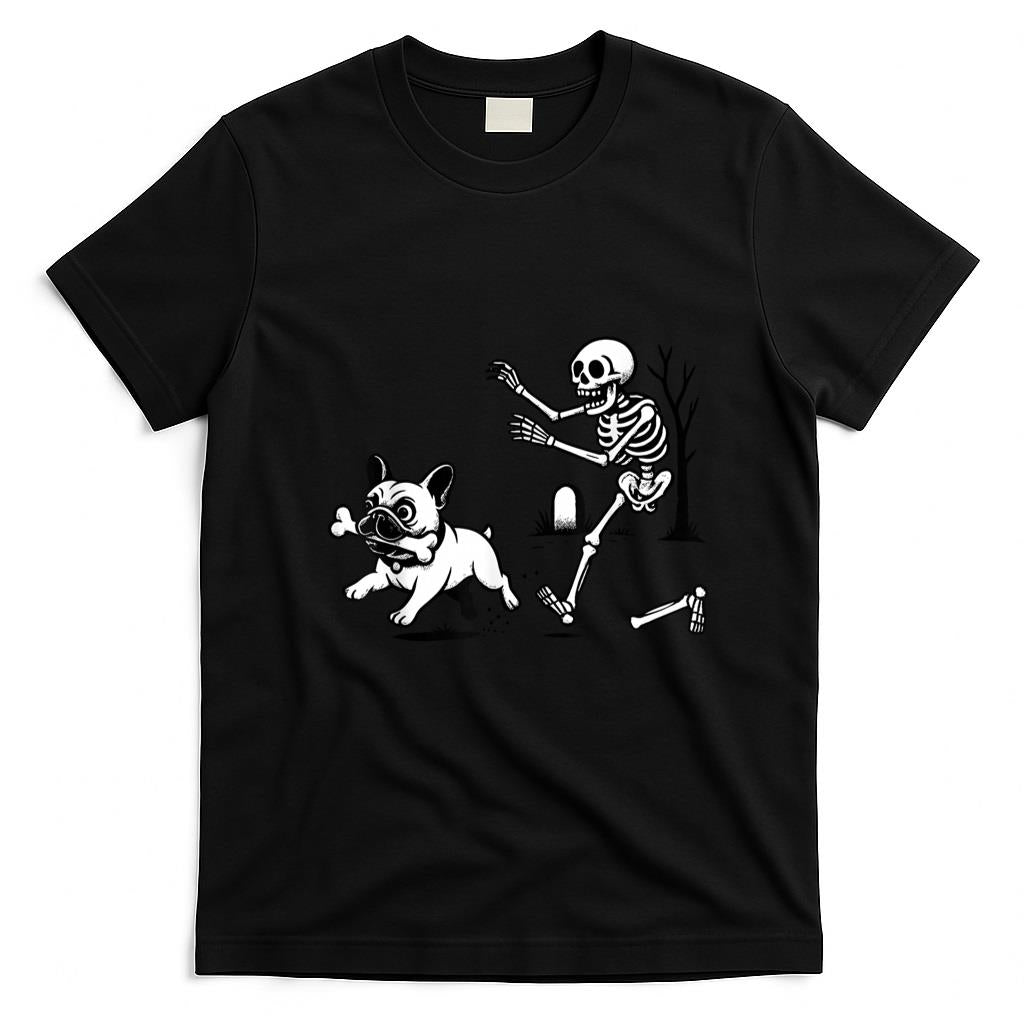 Pet Mom Halloween Shirt - Skeleton Chasing French Bulldog Halloween Dog Mom Pet Lover T-Shirt