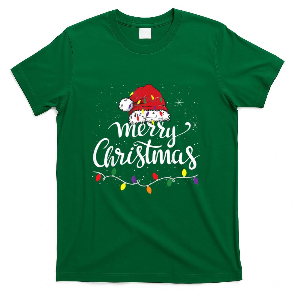 Merry Christmas Lights Red Santa Hat Xmas Family Men Women T-Shirt