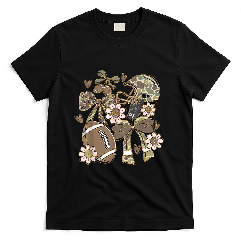 Touchdown Football Game Day Thanksgiving Camo Coquette Bow T-Shirt