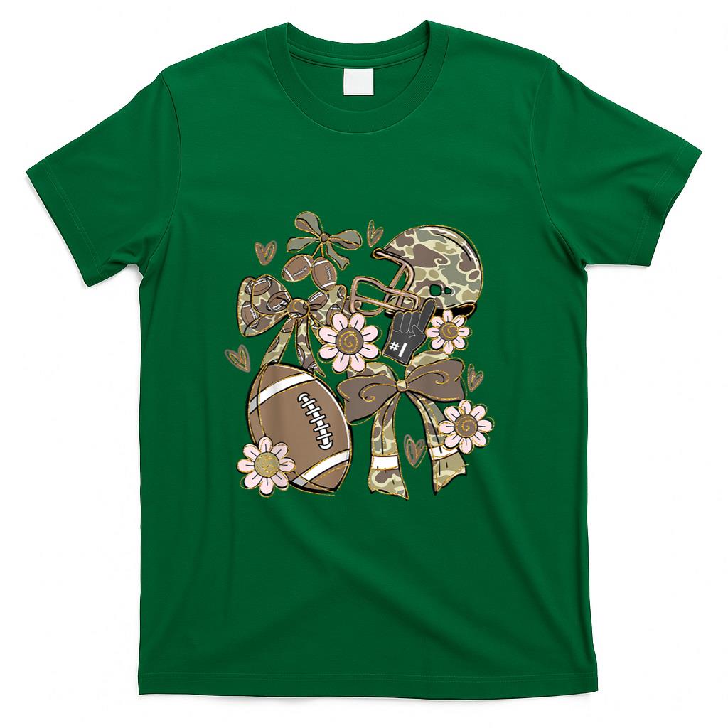 Touchdown Football Game Day Thanksgiving Camo Coquette Bow T-Shirt