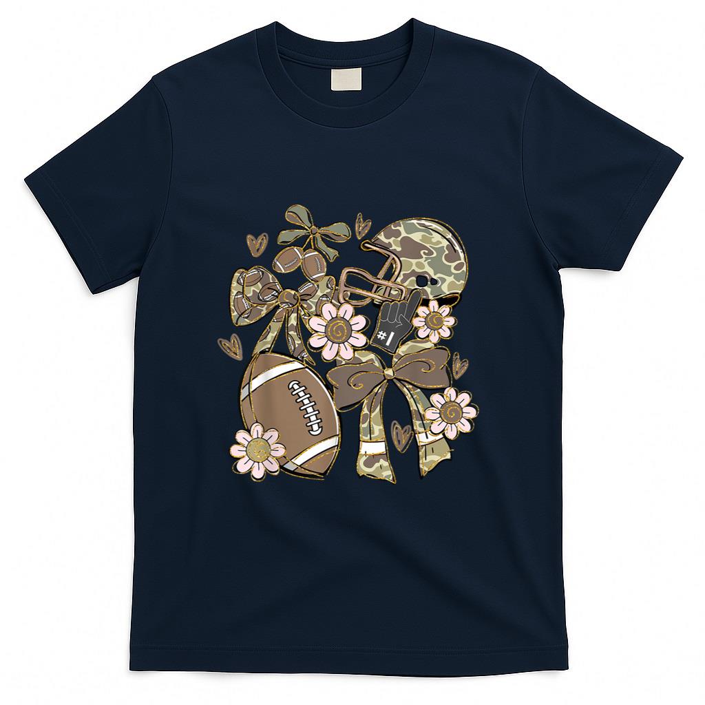 Touchdown Football Game Day Thanksgiving Camo Coquette Bow T-Shirt