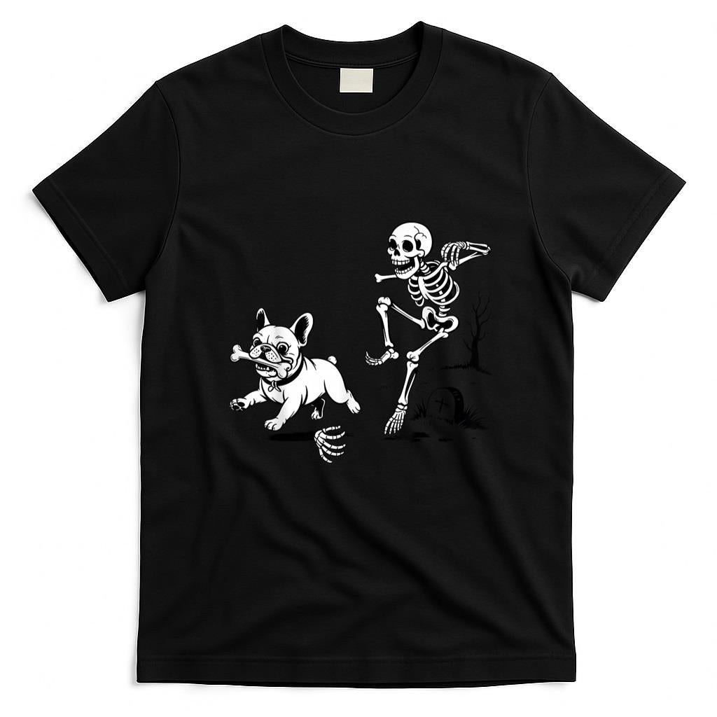 Pet Mom Halloween Shirt - Funny Halloween Skeleton Chasing French Bulldog Pet Lovers T-Shirt