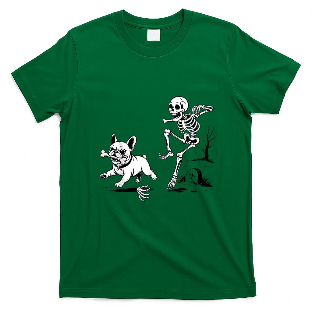 Pet Mom Halloween Shirt - Funny Halloween Skeleton Chasing French Bulldog Pet Lovers T-Shirt