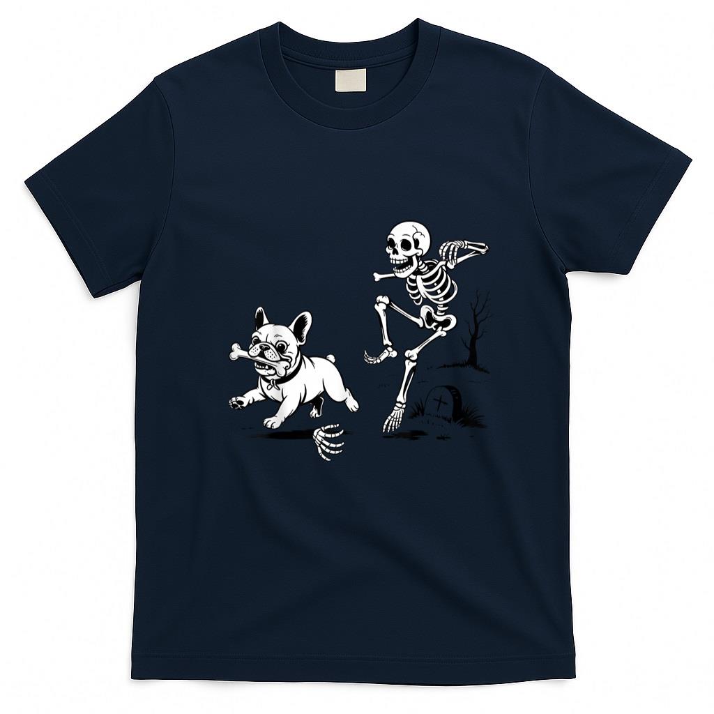 Pet Mom Halloween Shirt - Funny Halloween Skeleton Chasing French Bulldog Pet Lovers T-Shirt