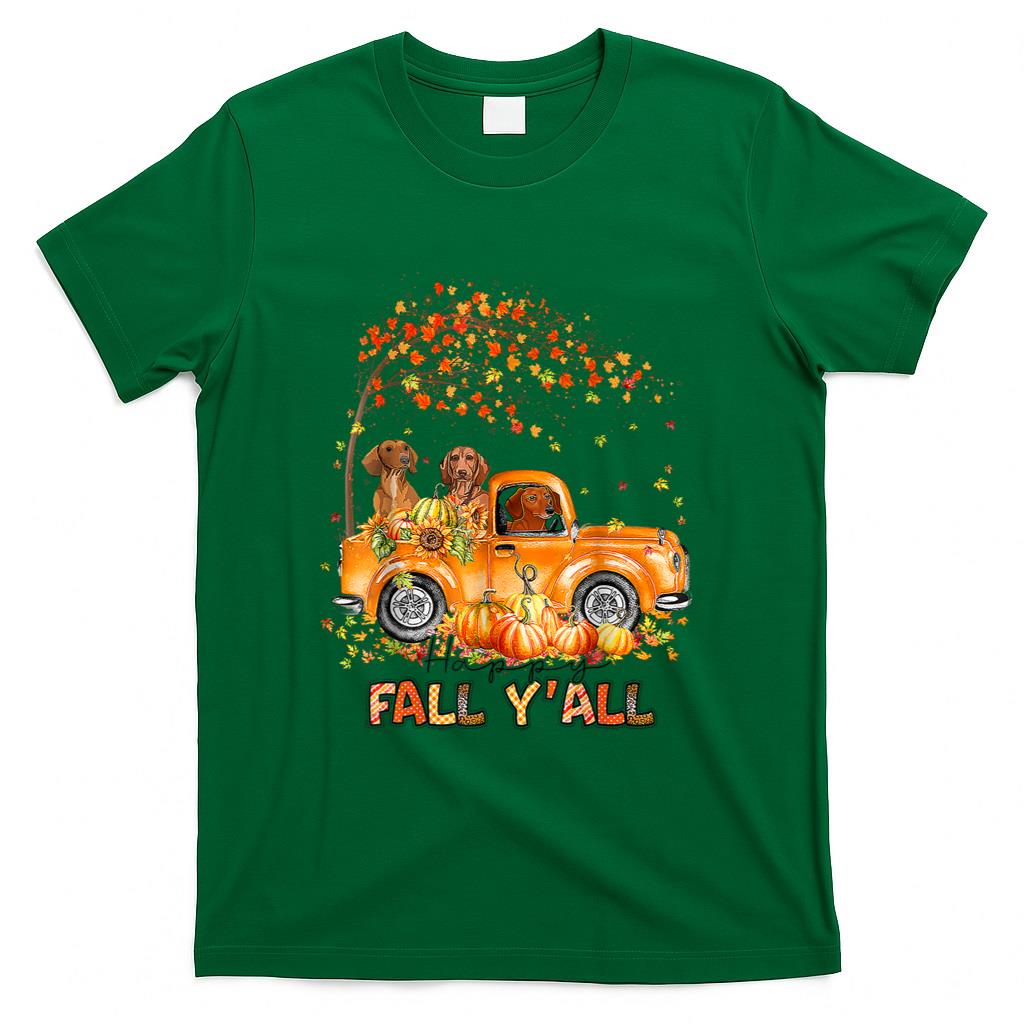 Happy Fall Yall Dachshund Riding Truck Pumpkin Autumn Fall T-Shirt