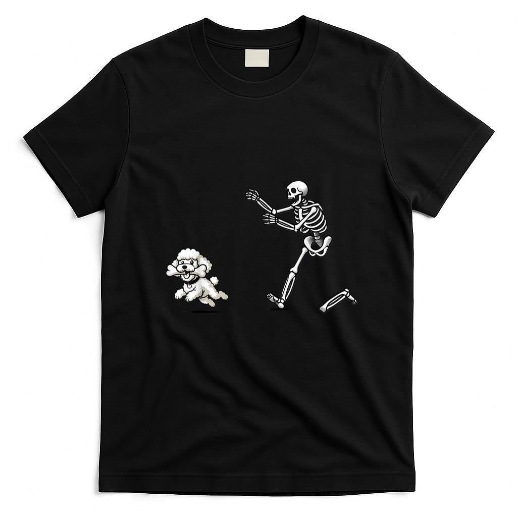 Pet Mom Halloween Shirt - Funny Skeleton Chasing Poodle Halloween Dog Mom Pet Lover T-Shirt
