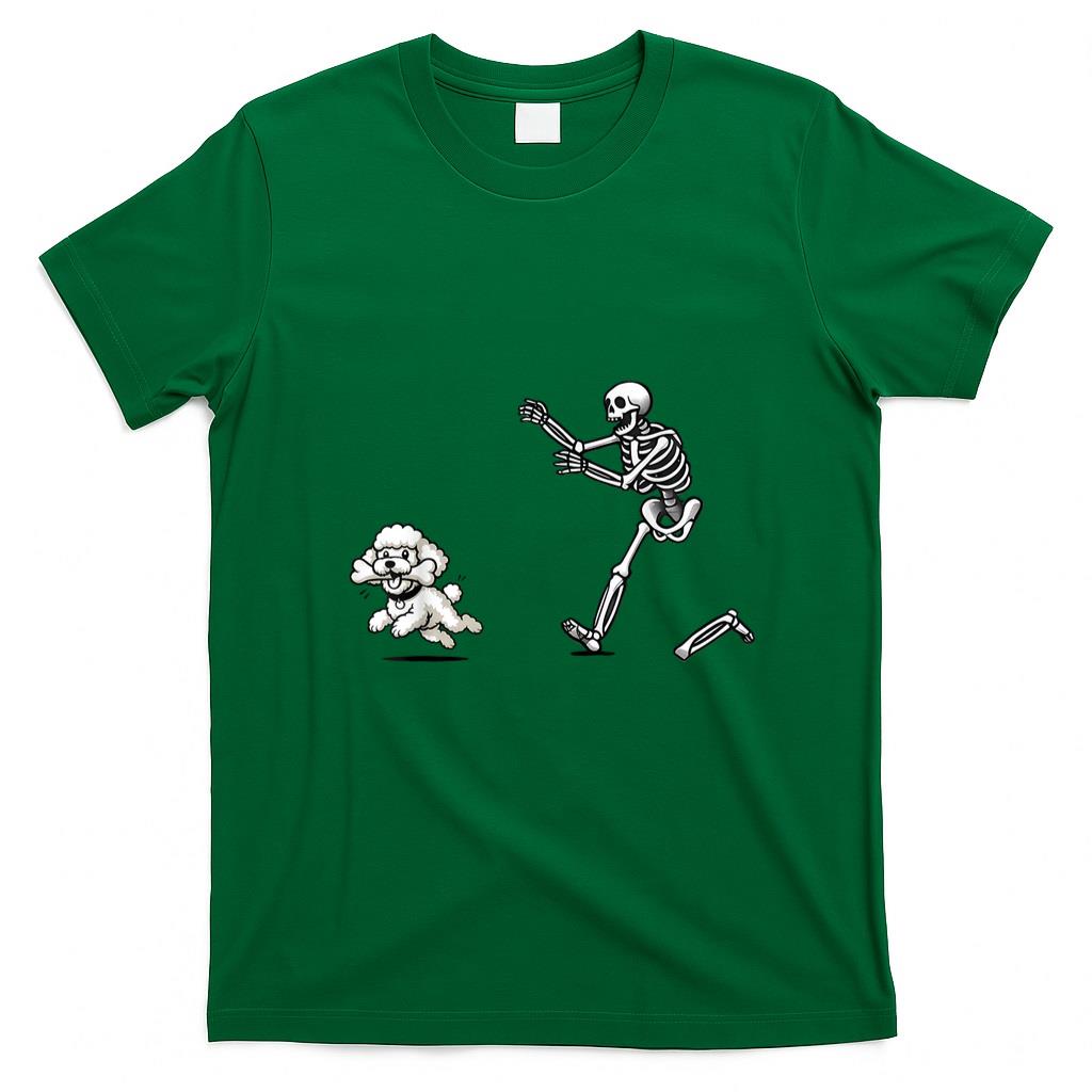 Pet Mom Halloween Shirt - Funny Skeleton Chasing Poodle Halloween Dog Mom Pet Lover T-Shirt