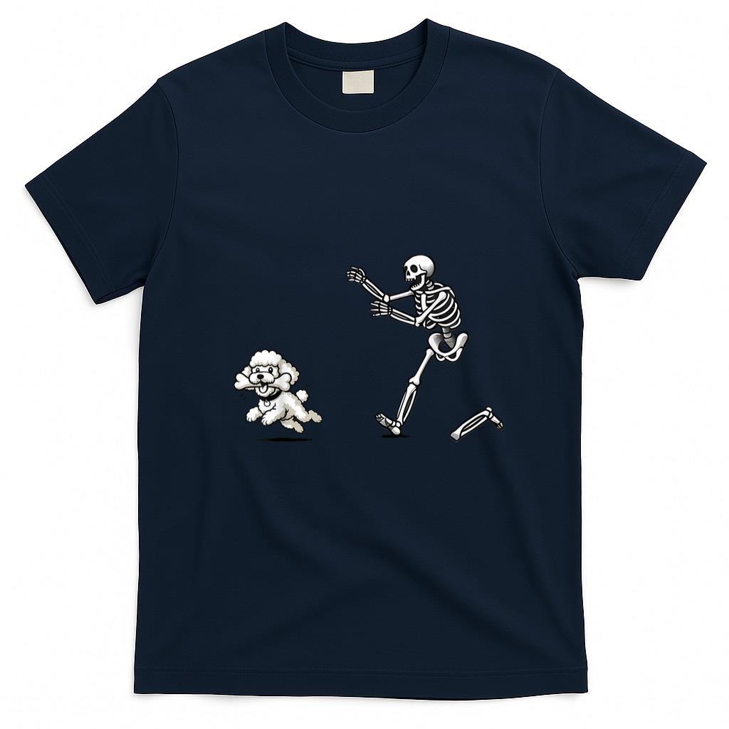 Pet Mom Halloween Shirt - Funny Skeleton Chasing Poodle Halloween Dog Mom Pet Lover T-Shirt