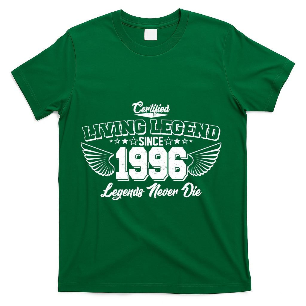 30th Birthday Certified Living Legend Since 1996 Legends Never Die Vintage Wings T-Shirt - Green