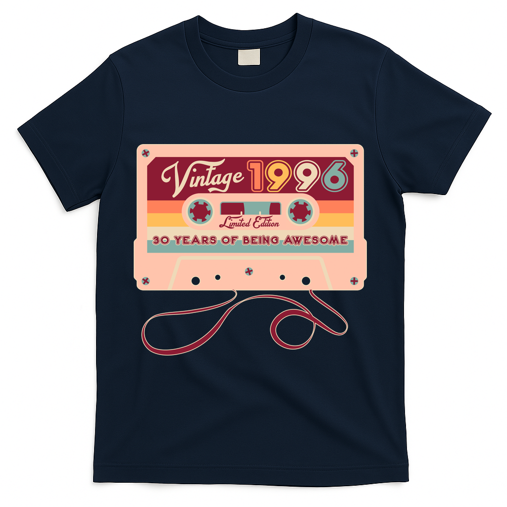 30th Birthday Vintage 1996 Limited Edition Cassette Tape T-Shirt - Navy