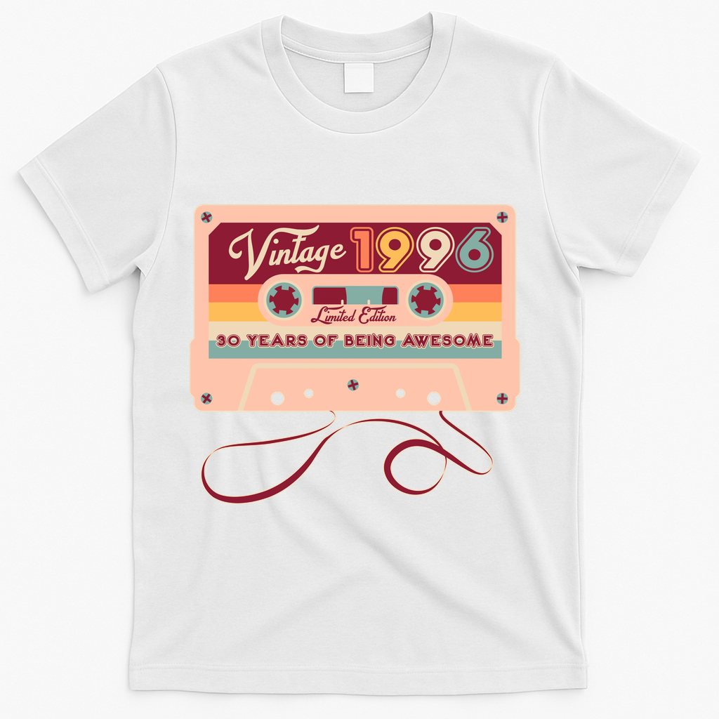30th Birthday Vintage 1996 Limited Edition Cassette Tape T-Shirt - White
