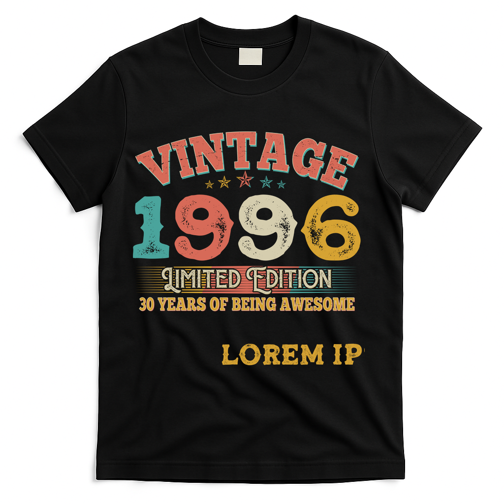 30th Birthday Vintage 1996 Limited Edition 30 Years Of Being Awesome T-Shirt - Black