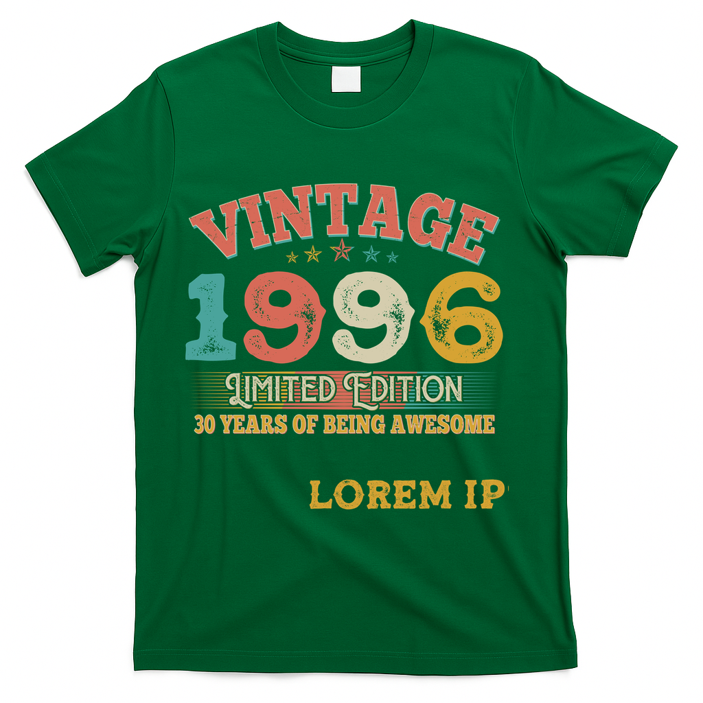 30th Birthday Vintage 1996 Limited Edition 30 Years Of Being Awesome T-Shirt - Green