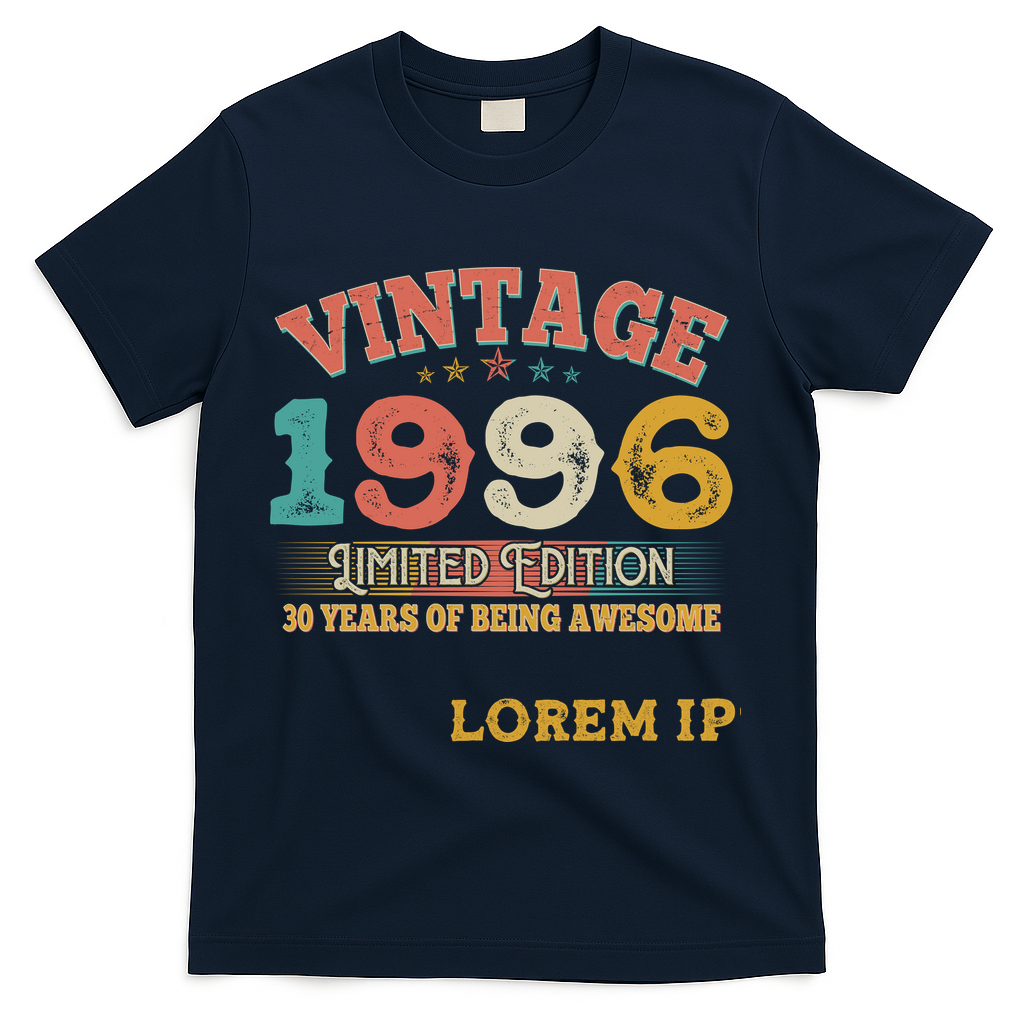 30th Birthday Vintage 1996 Limited Edition 30 Years Of Being Awesome T-Shirt - Navy