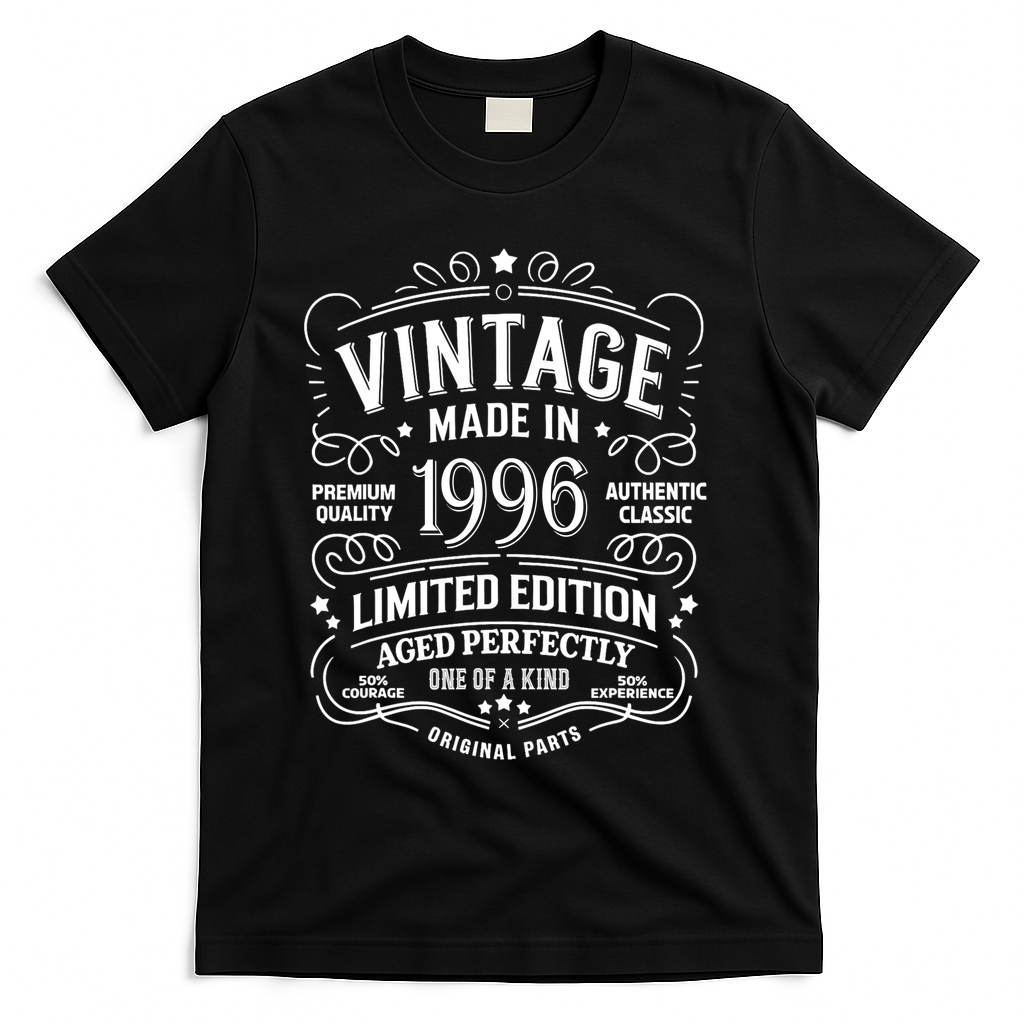 30th Birthday Vintage Made In 1996 Premium Quality Authentic Classic Birthday T-Shirt - Black