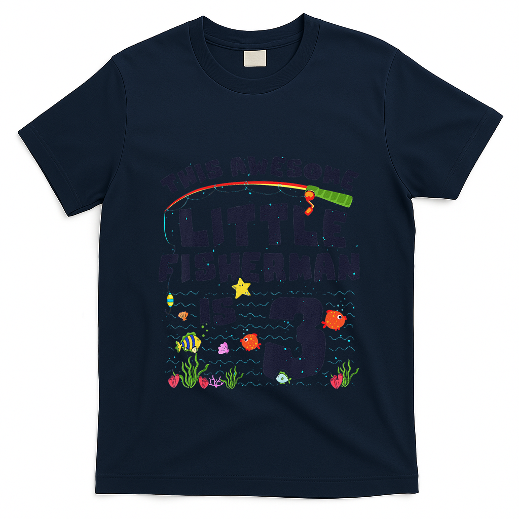 3 Year Old Little Fisherman Fishing Children 3rd Birthday T-Shirt