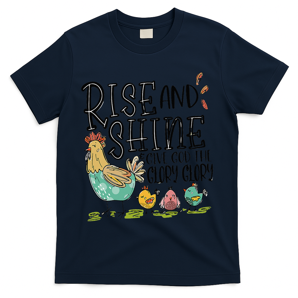 Rise And Shine Give God The Glory Funny Chicken Christian T-Shirt