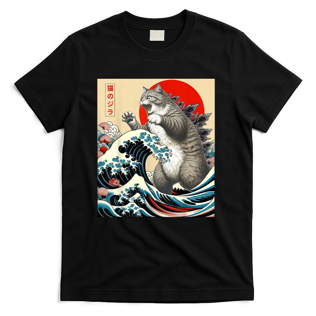 Catzilla Cat Japanese Art Funny Cat Gifts For Men Women Kid T-Shirt