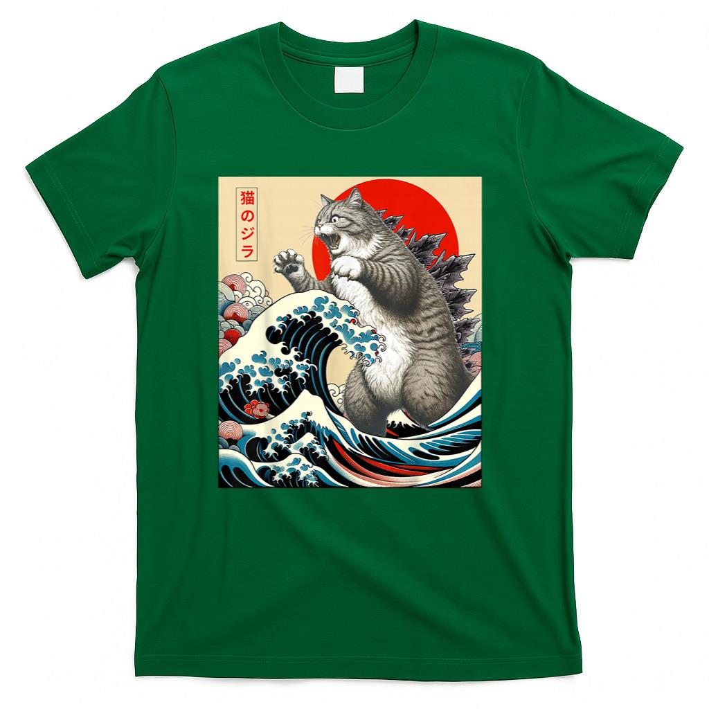 Catzilla Cat Japanese Art Funny Cat Gifts For Men Women Kid T-Shirt