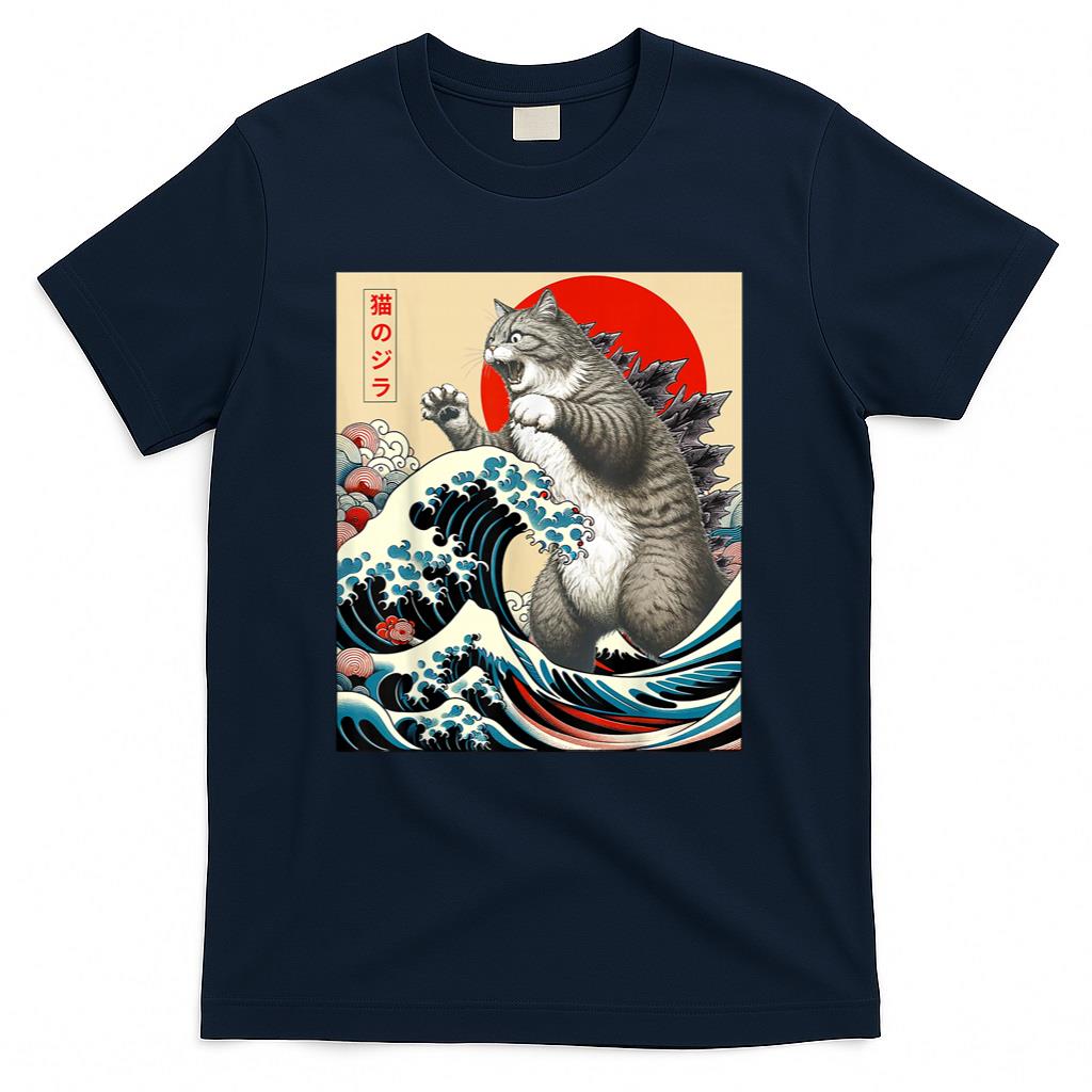 Catzilla Cat Japanese Art Funny Cat Gifts For Men Women Kid T-Shirt