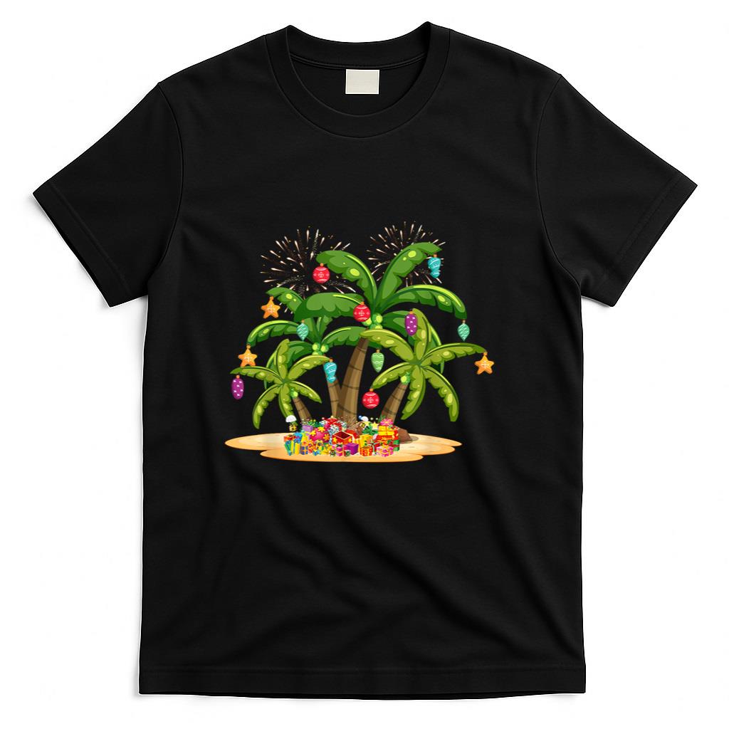Christmas Palm Tree Light Hawaiian Tropical Xmas T-Shirt for Men Women Kids