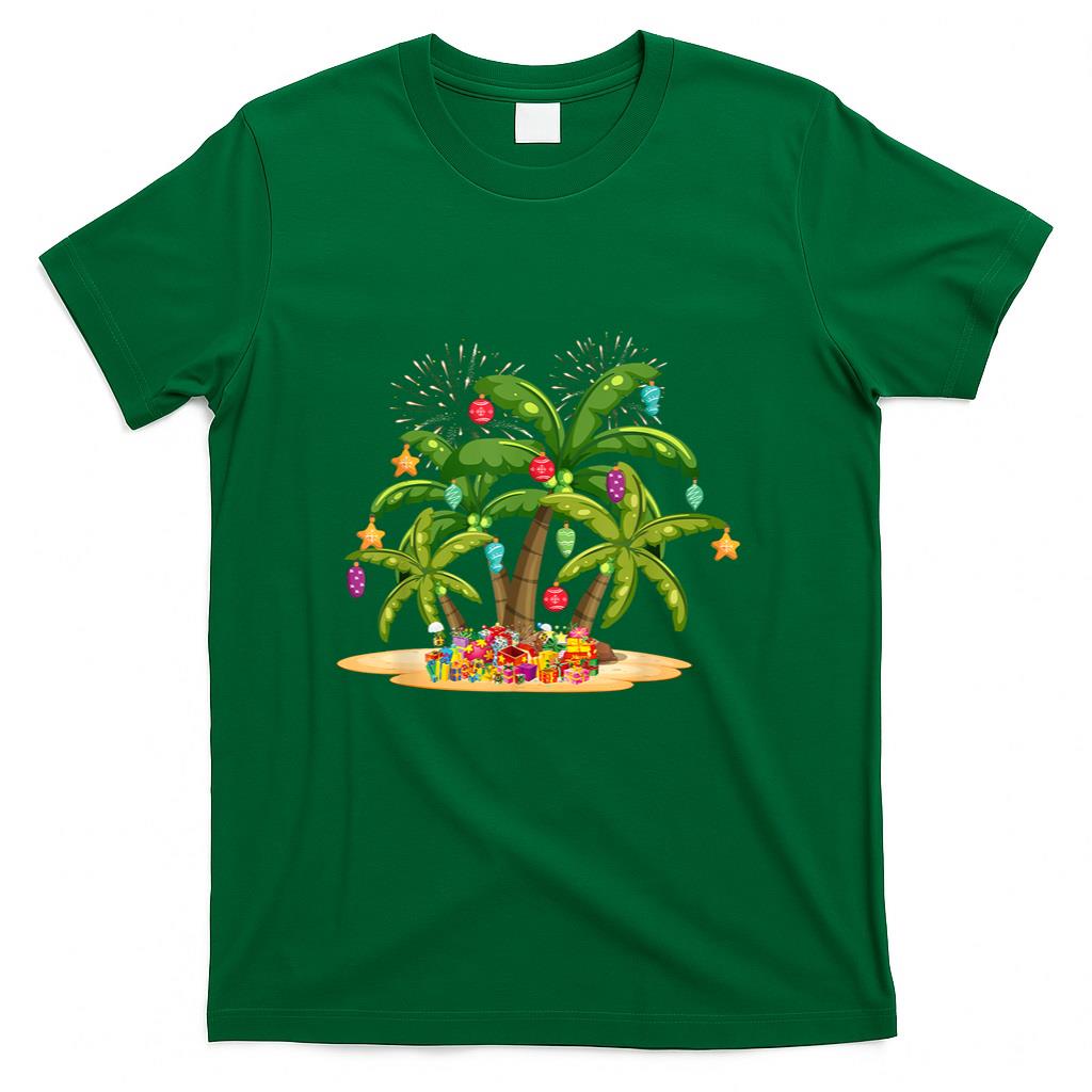 Christmas Palm Tree Light Hawaiian Tropical Xmas T-Shirt for Men Women Kids