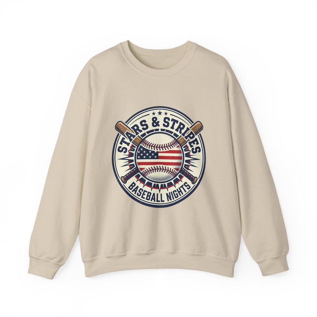 Stars & Stripes Baseball Crewneck Sweatshirt | Vintage Patriotic Baseball Graphic