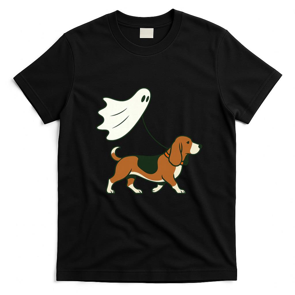 Pet Mom Halloween Shirt - Flying Ghost Walking Bassett Hound - Dog Mom Dad Pet Long Sleeve T-Shirt